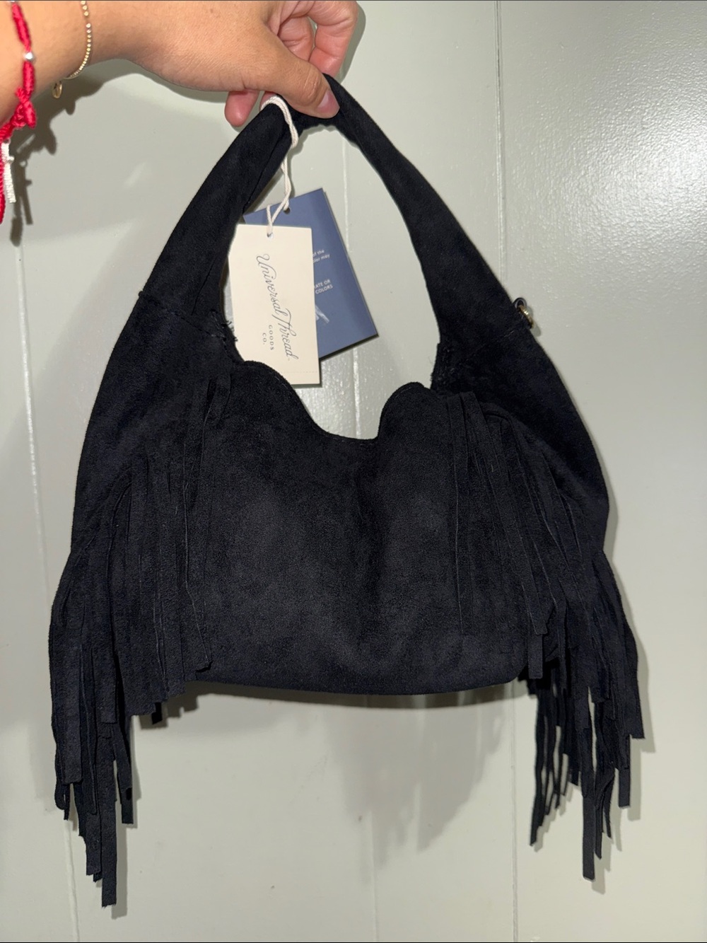 Vince Camuto Black Suede Fringe Hobo Bag